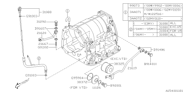 2000 Subaru Outback ATF Filter Assembly Diagram for 38325AA031
