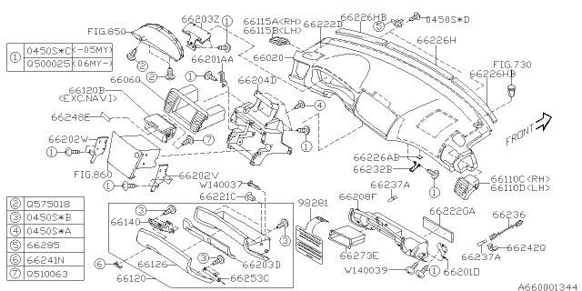 2006 Subaru Legacy Pocket Assembly Center SIA Diagram for 66120AG06A