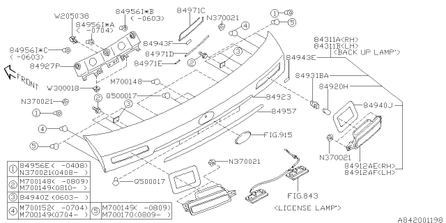 2006 Subaru Legacy Lamp Assembly Backup UWR Diagram for 84311AG04A