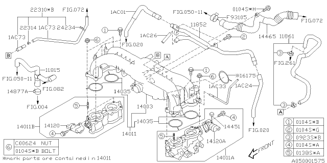 2005 Subaru Legacy Motor Assembly Intake Manifold Diagram for 14120AA050