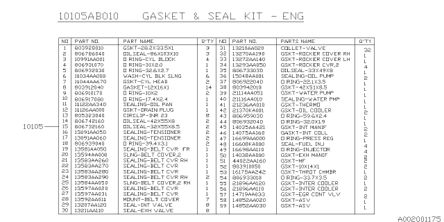 2008 Subaru Legacy Engine Gasket & Seal Kit Diagram 3