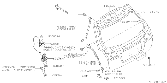 2009 Subaru Legacy Rear Gate Latch & Actuator Diagram for 63032AG00B