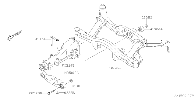 2006 Subaru Legacy Differential Member Assembly Diagram for 41310AG03A