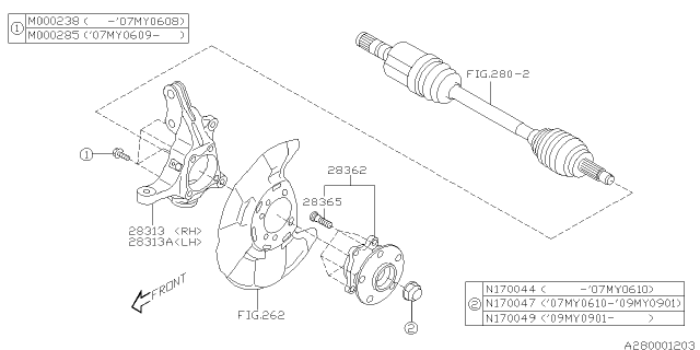 2009 Subaru Outback Front Spindle Knuckle, Left Diagram for 28313AG03B