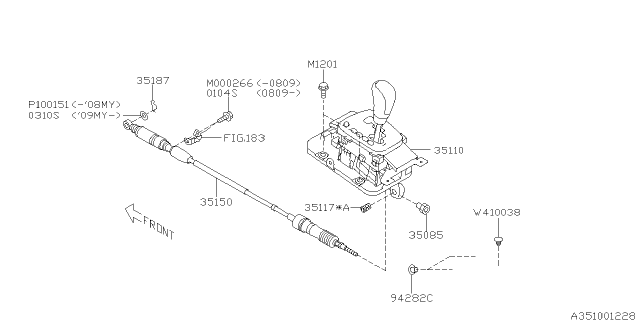 2007 Subaru Outback Select Lever Cable Assembly Diagram for 35150AG01A