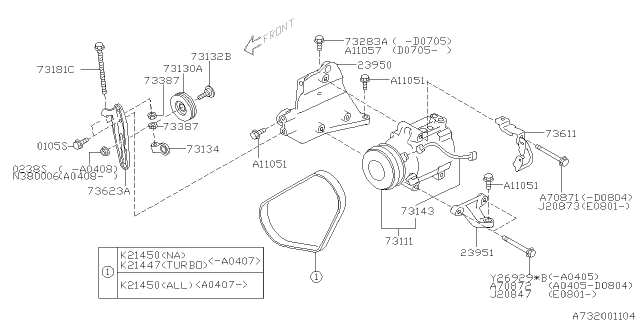 2005 Subaru Outback Bracket Air Conditioner 1 Diagram for 23950AA020