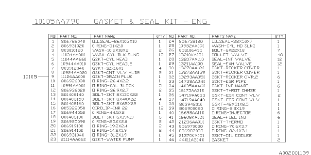 2008 Subaru Legacy Engine Gasket & Seal Kit Diagram 1