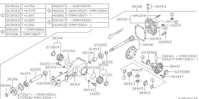 2009 Subaru Legacy Cover Complete-Differential Carrier Diagram for 38315AA012