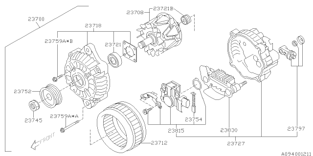 2008 Subaru Legacy Cover Assembly ALTERNATOR Diagram for 23727AA360
