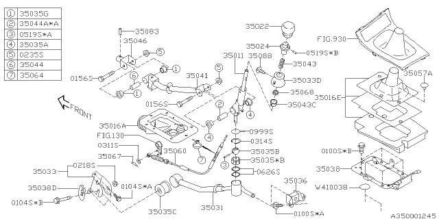 2008 Subaru Legacy Lever Complete LHD Diagram for 35011AG051
