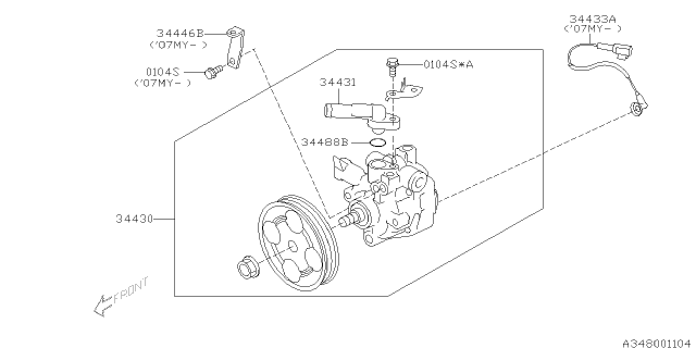 2008 Subaru Legacy Power Steering Pump Assembly Diagram for 34430AG051