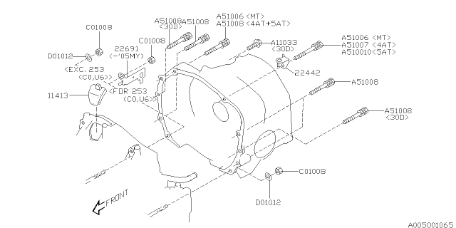2006 Subaru Legacy Timing Hole Plug & Transmission Bolt Diagram