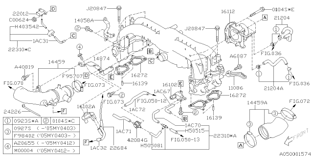 2005 Subaru Legacy Throttle Body Assembly Diagram for 16112AA010