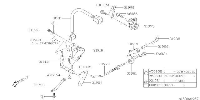 2007 Subaru Outback Lever Complete Range Selector Diagram for 31913AA131
