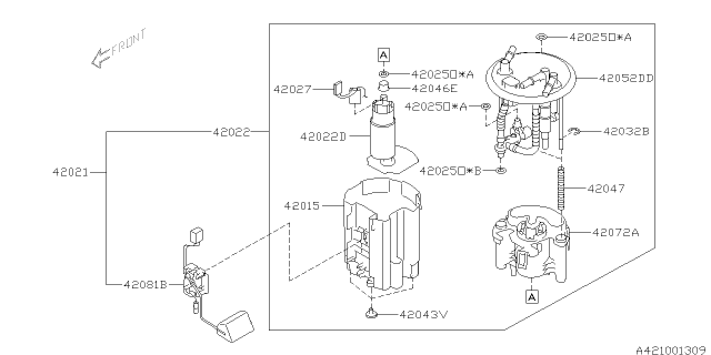 2008 Subaru Legacy Fuel Pump Assembly Diagram for 42021XA00A