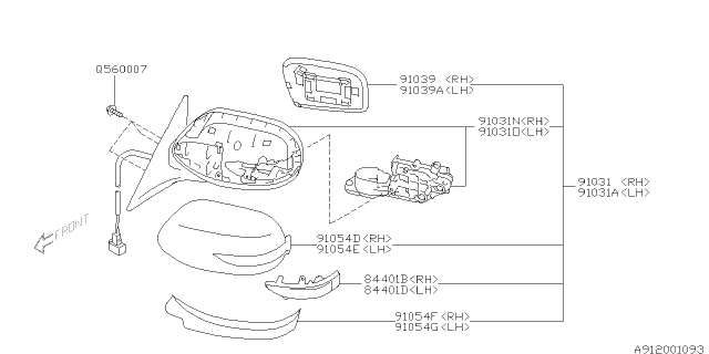 2008 Subaru Legacy Rear View Mirror Assembly Diagram for 91031AG01BII