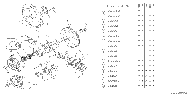 1990 Subaru GL Series Piston & Crankshaft Diagram 1