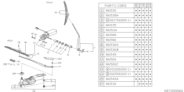 1989 Subaru GL Series Rear Wiper Arm Assembly Diagram for 86533GA020