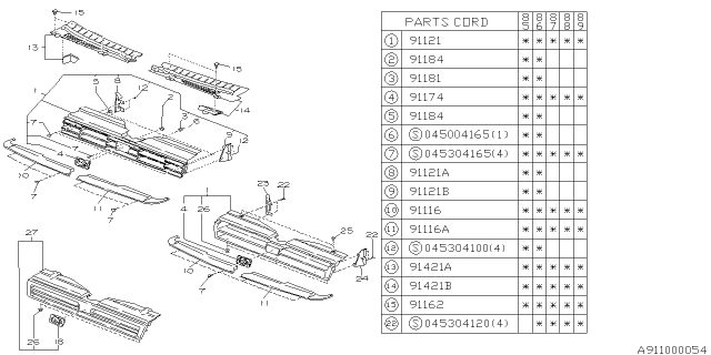 1987 Subaru GL Series Front Grille Assembly Diagram for 91086GA590