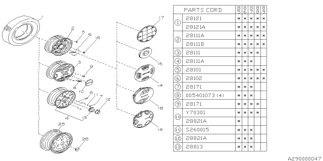 1988 Subaru GL Series Spare Disc Wheel Diagram for 23121GA580