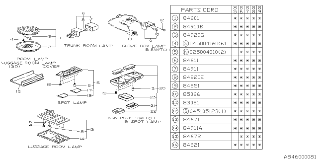 1988 Subaru GL Series Lamp Diagram for 784671021