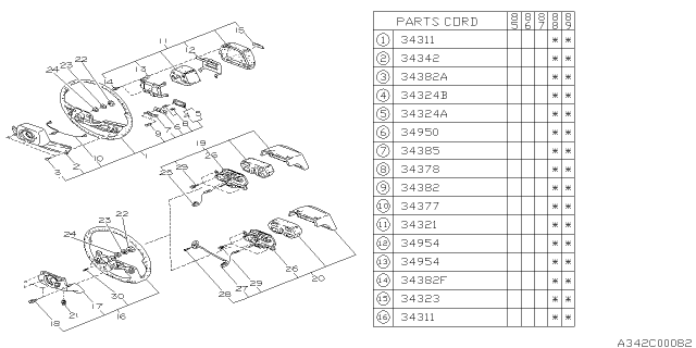 1989 Subaru GL Series Steering Wheel Assembly Diagram for 31130GA470