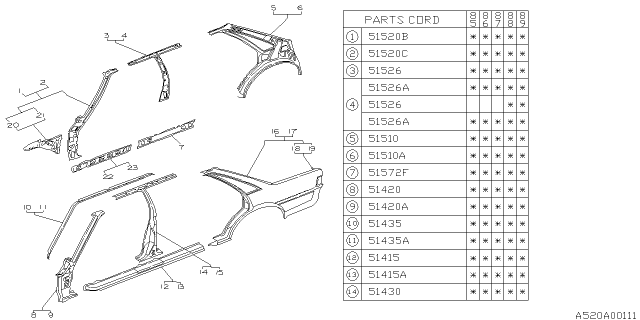 1987 Subaru GL Series Side Body Outer Diagram 3
