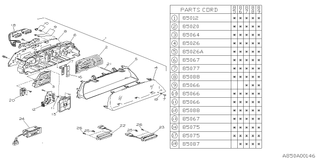 1985 Subaru GL Series Speedometer Instrument Cluster Diagram for 85015GA361