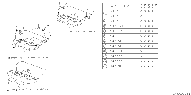 1992 Subaru Loyale Seat Belt Set Rear LH Diagram for 64179GA870LR