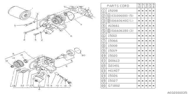 1994 Subaru Loyale Oil Filter Diagram for 15208AA001