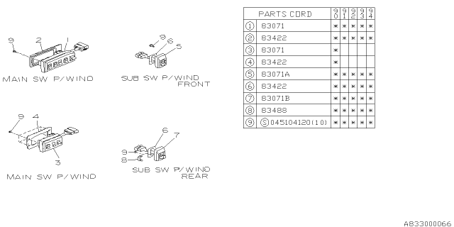 1993 Subaru Loyale Front Power Window Sub Switch Diagram for 83081GA660BE