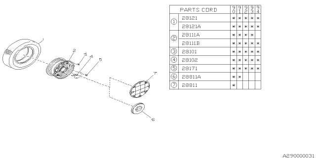 1990 Subaru Loyale Wheel Cap Assembly Diagram for 23832GA610