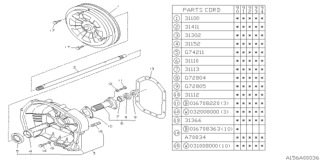 1993 Subaru Loyale Torque Converter & Converter Case Diagram 1