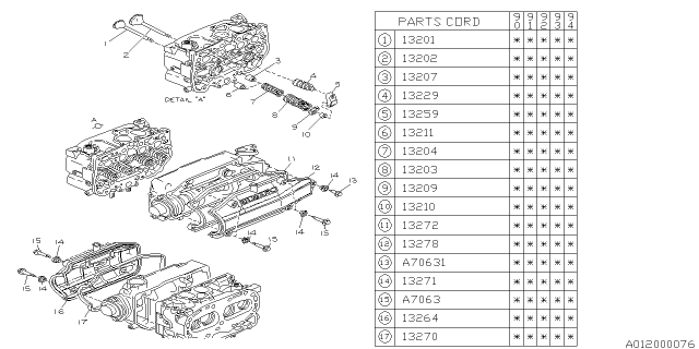 1993 Subaru Loyale PT040299 Valve Intake Diagram for 13201AA002