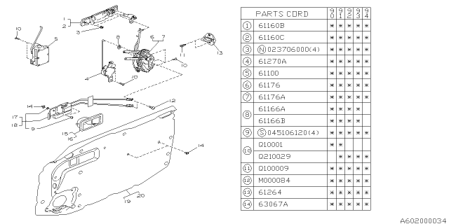 1991 Subaru Loyale Front Door Handle Assembly Outer Left Diagram for 60162GA372