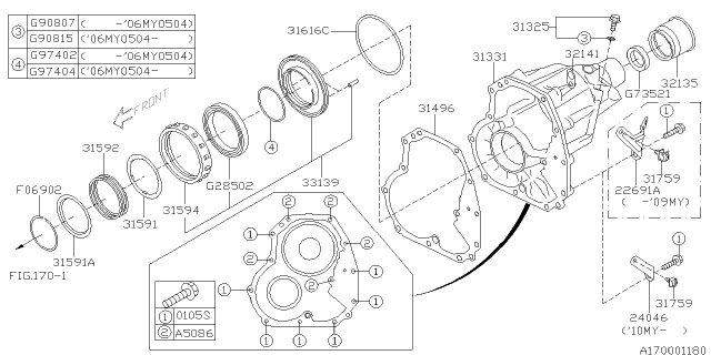2014 Subaru Tribeca Automatic Transmission Transfer & Extension Diagram 2