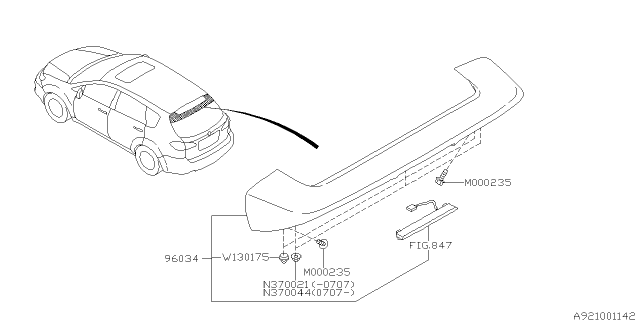 2014 Subaru Tribeca Roof Spoiler Assembly Diagram for 96031XA01AP4