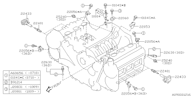 2006 Subaru Tribeca Spark Plug & High Tension Cord Diagram