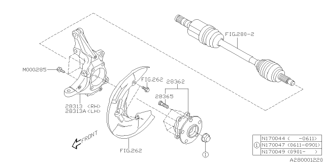 2009 Subaru Tribeca Front Spindle Knuckle, Left Diagram for 28313XA01A