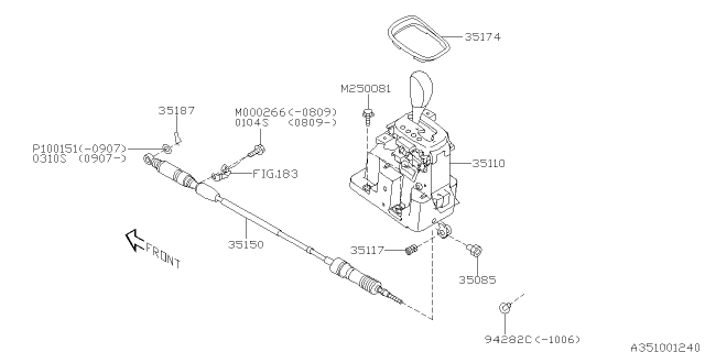 2010 Subaru Tribeca Select Lever Cable Assembly Diagram for 35150XA00A