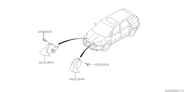 2008 Subaru Tribeca Horn Assembly (L Sp) Diagram for 86012XA02A