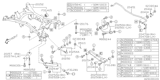 2010 Subaru Tribeca Link Assembly Rear TRG LH Diagram for 20250XA01A