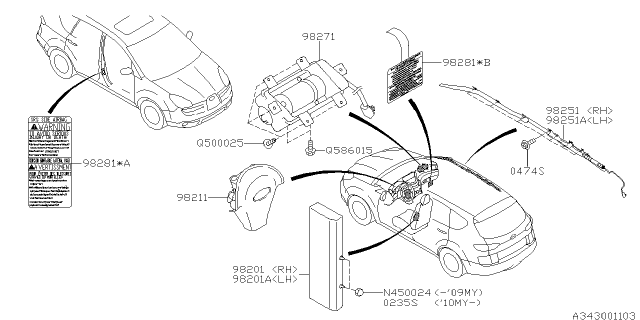 2011 Subaru Tribeca Air Bag Module Assembly Side RH Diagram for 98201XA02A