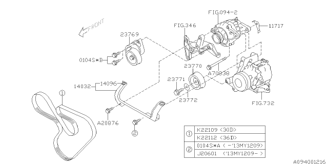 2013 Subaru Tribeca TENSIONER Assembly V Belt Diagram for 23769AA010