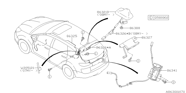 2010 Subaru Tribeca Feeder Cord Assembly XUS Diagram for 86325XA00A