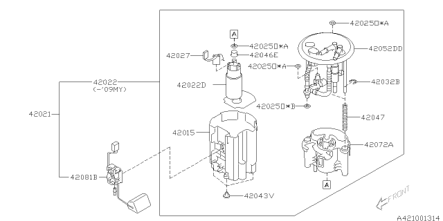 2013 Subaru Tribeca Fuel Pump Assembly Diagram for 42021XA01A