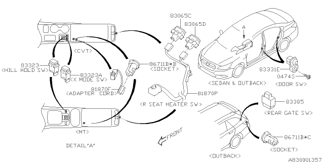 2016 Subaru Legacy Switch - Instrument Panel Diagram 1