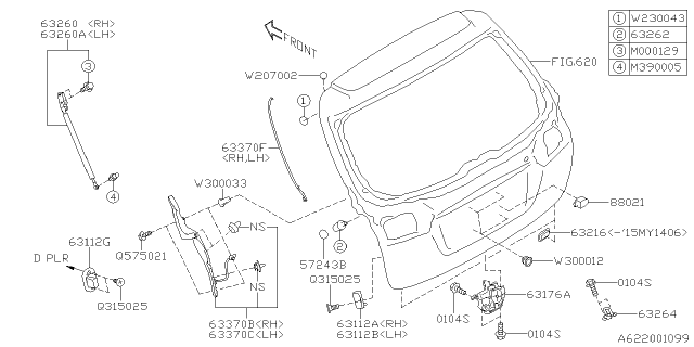 2015 Subaru Outback STOPPER Rubber Rear Gate Diagram for 63262AL00A