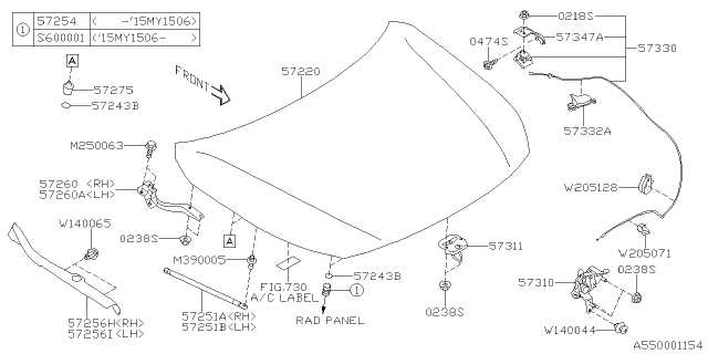 2015 Subaru Legacy Left Hydraulic Hood Strut Diagram for 57251AL00A