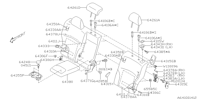 2019 Subaru Outback Back Rest Seat Cover Assembly Rear Diagram for 64350AL03BVH